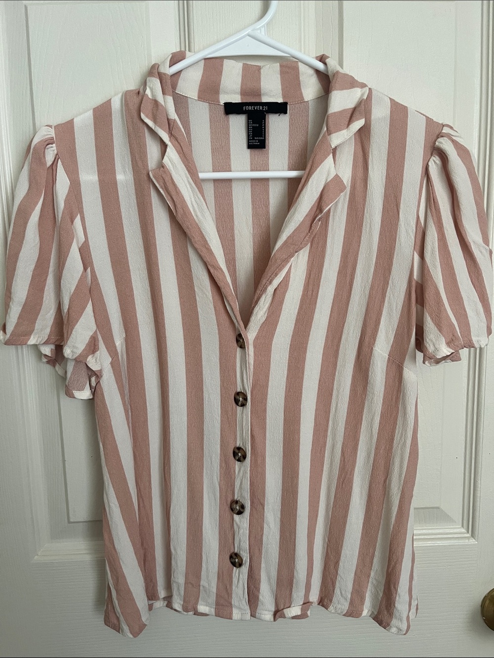 Forever 21 Blush and White Vertical Stripe Button-Down Shirt